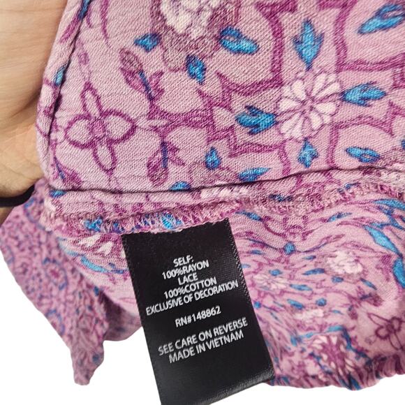 Torrid Floral Babydoll Top Plus Size 3X Crochet Tasseled Boho Cottage Soft Girl - Picture 8 of 9